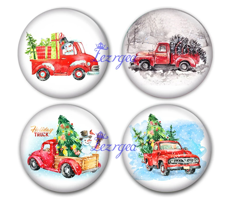 Christmas Truck Express Round Photo Glass Cabochon Demo Flat Back Making Findings