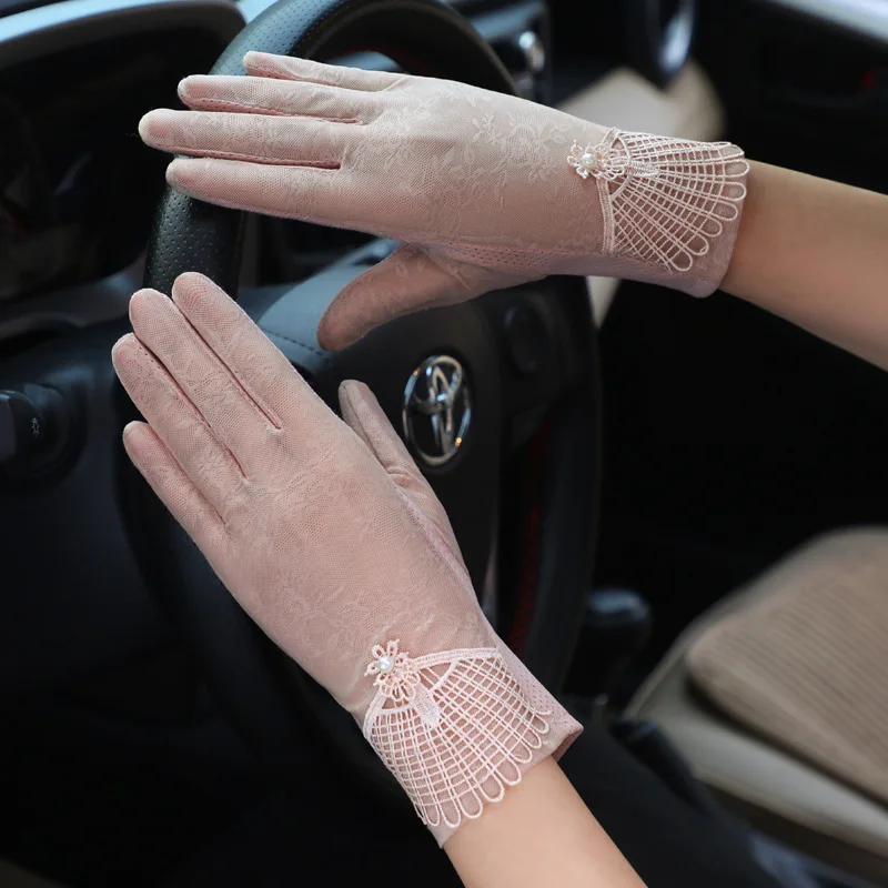 

Summer Women Sunscreen Touch Screen Anti-UV Ice Silk Gloves Thin Breathable Non-slip Short Female Elegant Jacquard Drive Gloves