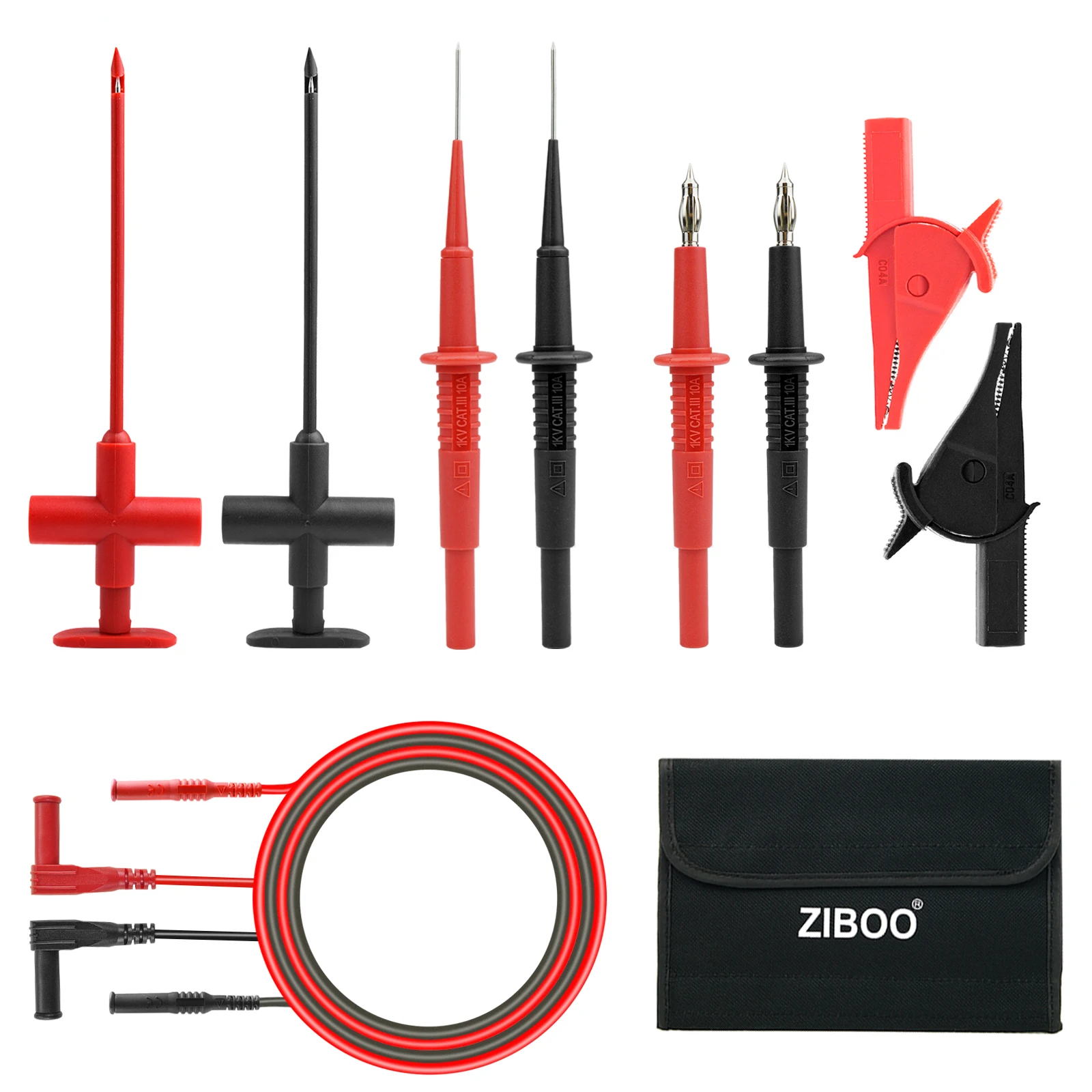 ZIBOO KIT-13 Automotive Test Lead Kit Insulation Piercing Test Clip,Hook Banana Jack Spring Loaded Copper Kit,Lantern Tip Probe.