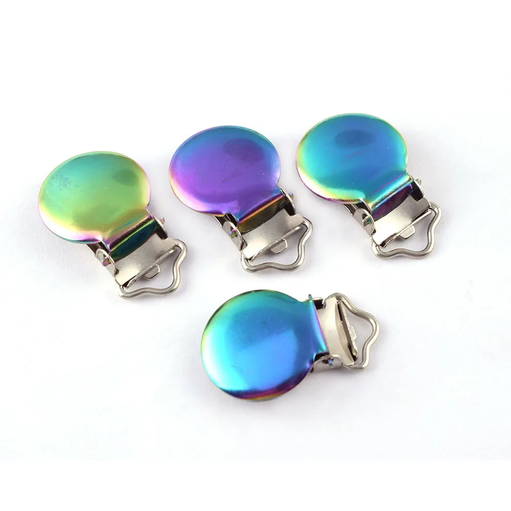 13mm Rainbow Round Pacifier Clip Metal Suspender Fastener Clip Dummy Clip For For Sewing Clothes DIY 10pcs