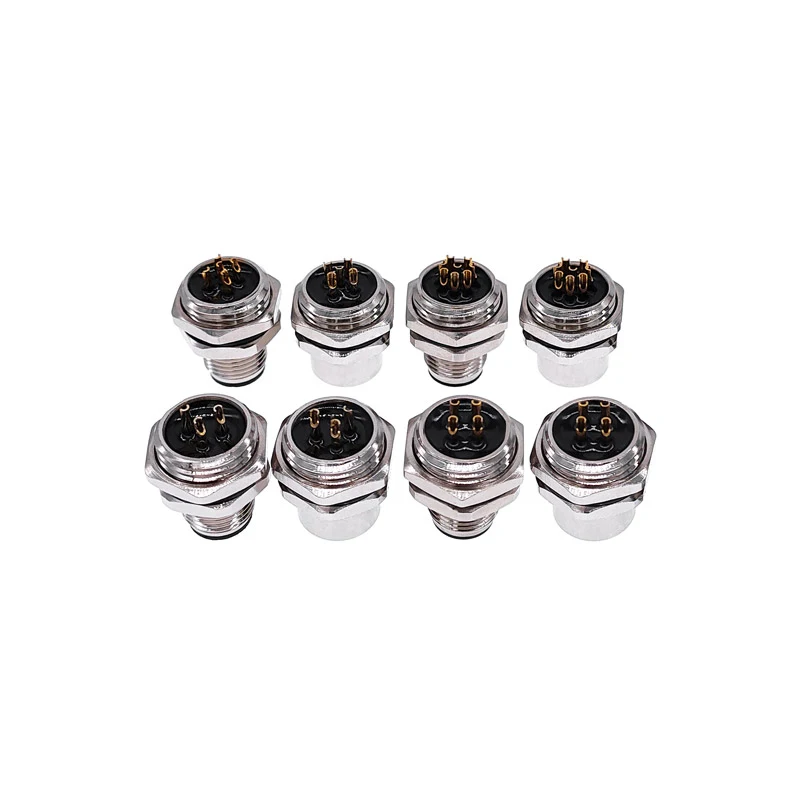 M1216 3/4/5/8Pin sensor connector mounting hole 16mm M12 Flange Socket panel back mount threaded coupling Male&Female M1216