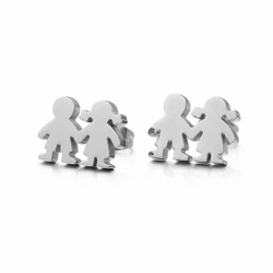 New Peru Lima Gold Color Boy Girl Charm Stud Earrings For Women Zircon & Stainless Steel Cartoon Figure Earrings Jewelry