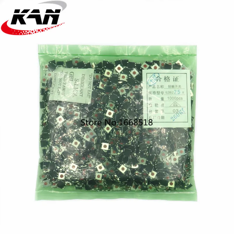 1000Pcs micro switch Tact Switch 6x6x2.5mm Button red button reset switch SMD 4Pins 6*6*2.5mm Push button switch