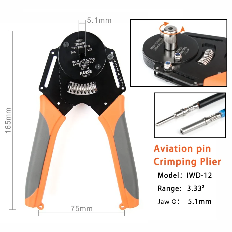 IWD-12 Suitable for Dechi connector 4-point crimping machine machining terminal Lathe parts male female pin 12# crimping pliers