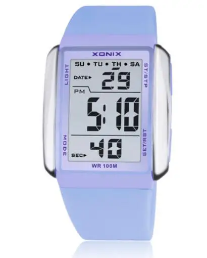 XONIX Womens Sports Digital Watch rectangle window Waterproof 100m Multifunctional Girls Sports Wristwatch Free Shipping