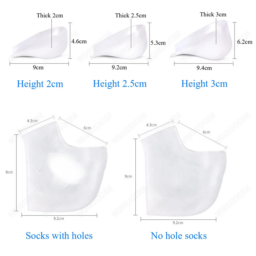 Silicone Invisible Inner Height Insoles Lifting Increase Socks Outdoor Foot Protection Pad Men Women Heel Cushion Hidden Insole