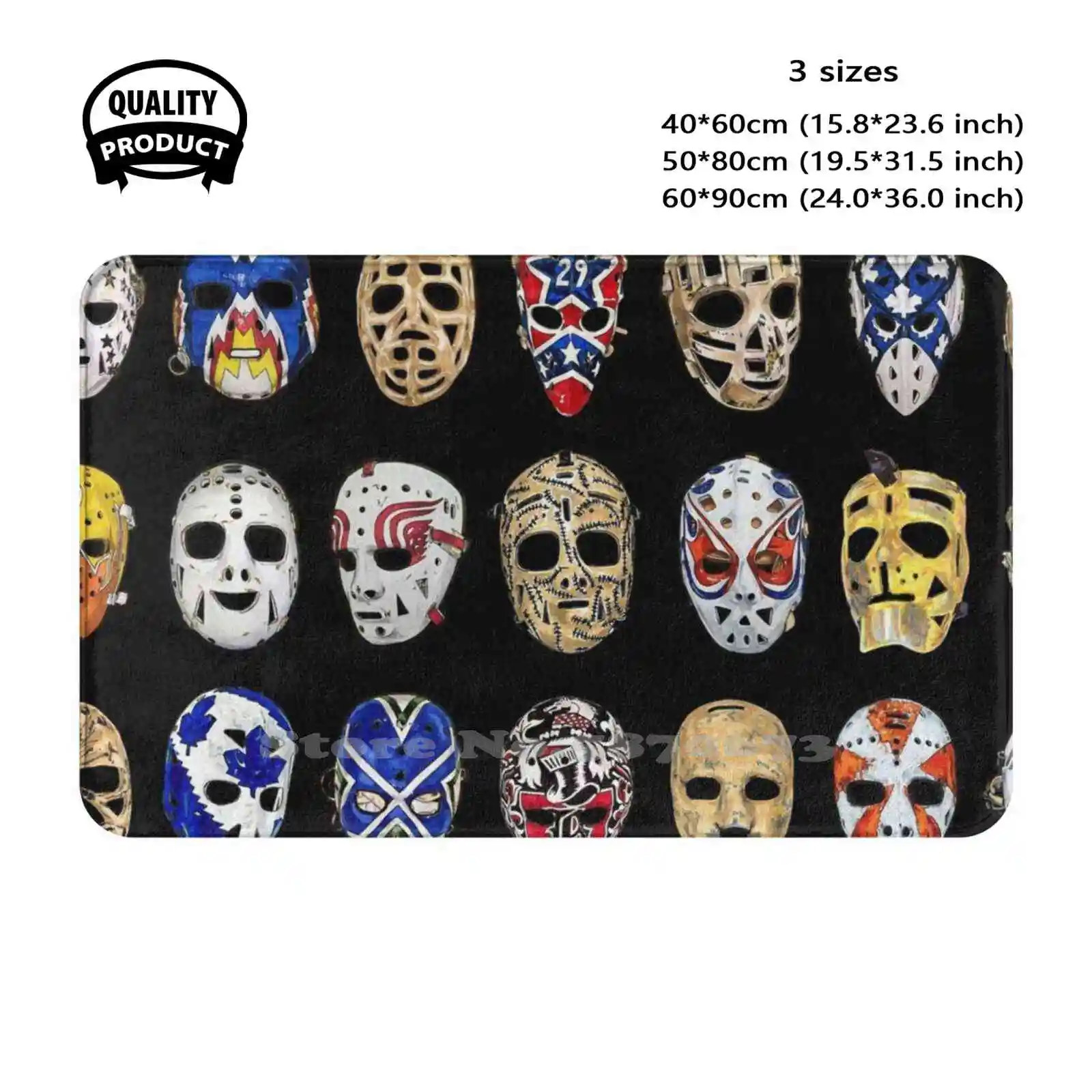 Mask Sequence ( Black ) Soft Cushion Home Carpet Door Mat Car Rug Goalies Goalie Art Hockey Art Edmonton Montreal Toronto