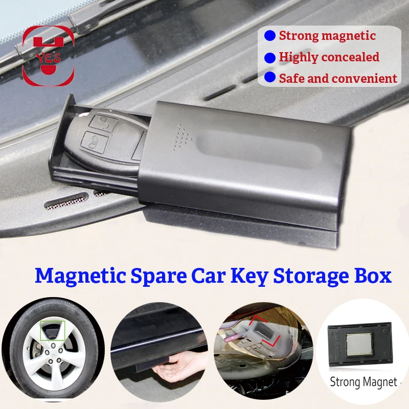 Hidden Key Box Strong Magnetic Portable Car Key Safe Case Key Lock Storage Box Black For Home Office Car Truck Caravan