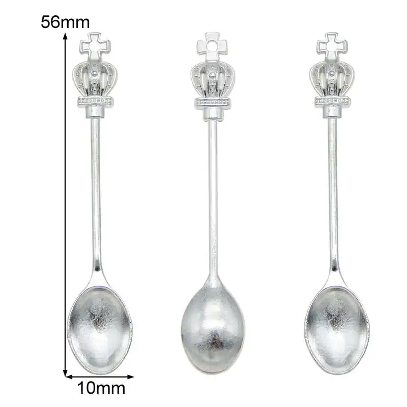 Julie Wang 12PCS Spoon Charms Crown Alloy Tableware Bright Silver Color Earrings Bracelet Jewelry Making Accessory