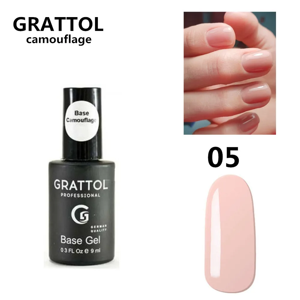 

GRATTOL Professional Camouflage 05 9ML Nude Jelly Translucent Rubber Base Gel Varnish Semi Permanent UV 2 IN 1 Gel Nail Polish