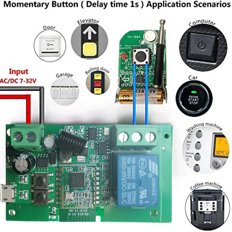 Tuya Zigbee Jog Inching Switch Module ,USB 5V 7-32V DIY Smart Switch, Works with eWeLink Zigbee Bridge, Voice Control by Alexa