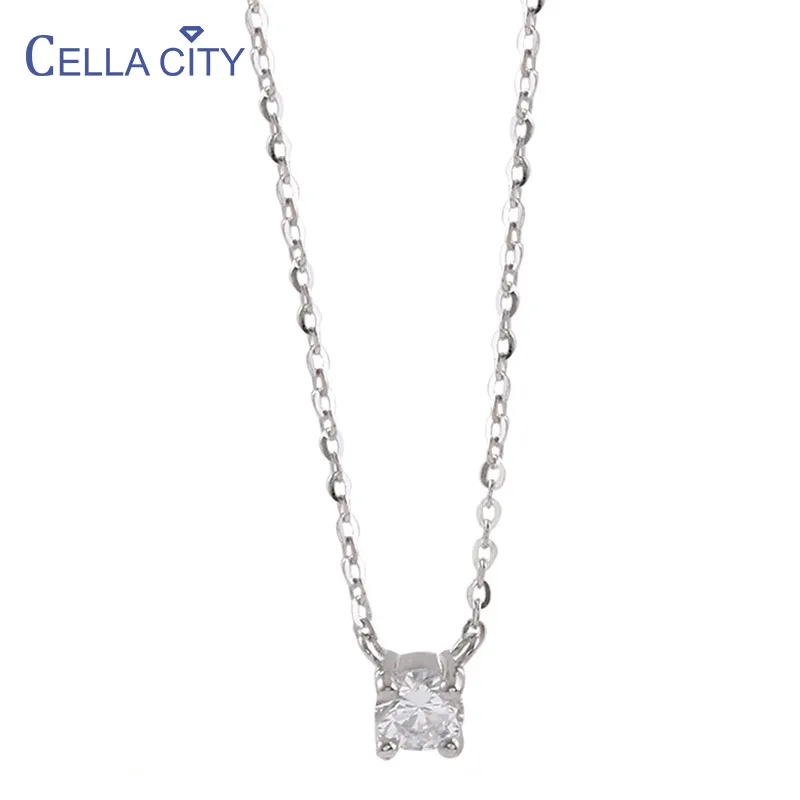 Cellacity Classical Sterling Silver 925 Necklace for Women Jewelry Charms Zircon Clavicle Chain Female Wedding Neck Ornament