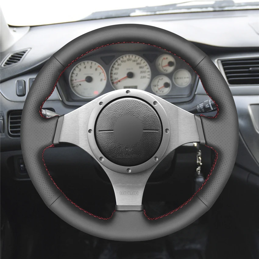 Hand-stitched Black Leather Steering Wheel Cover for Mitsubishi Lancer Evolution 8 VIII Lancer Evolution 9 IX 2005