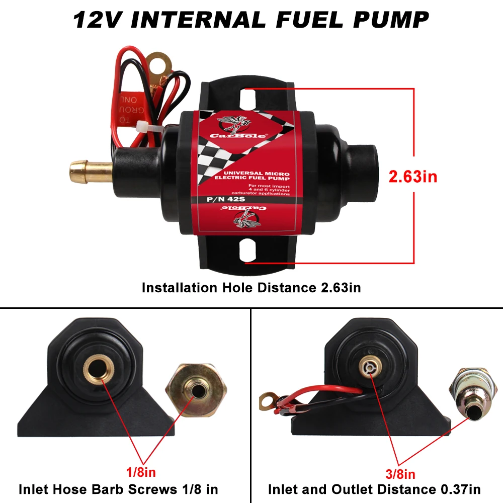 Universal Micro Electric Fuel Gasoline Pump 2–3.5 PSI Low Pressure 42 GPH 12V