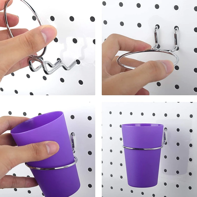 7 Sets Pegboard Bins with Rings Ring Style Pegboard Hooks with Pegboard Cups Pegboard Cup Holder Accessories (7 Colors)