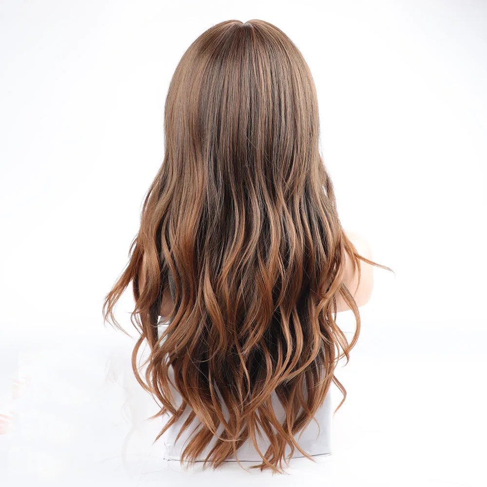 Long Wavy Synthetic Highlight Wigs for Women Middle Part Heat Resistant Synthetic Cosplay Wigs with Bangs Ombre Synthetic Hair