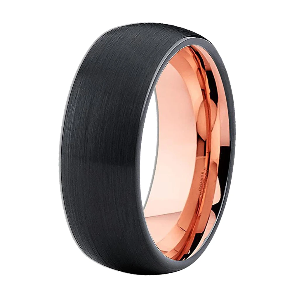 6mm/8mm Tungsten Ring for Men Women Matte Black With Rose Golden Dome Tungsten Rings Wedding Bands Free Custom Engrave Drop Ship