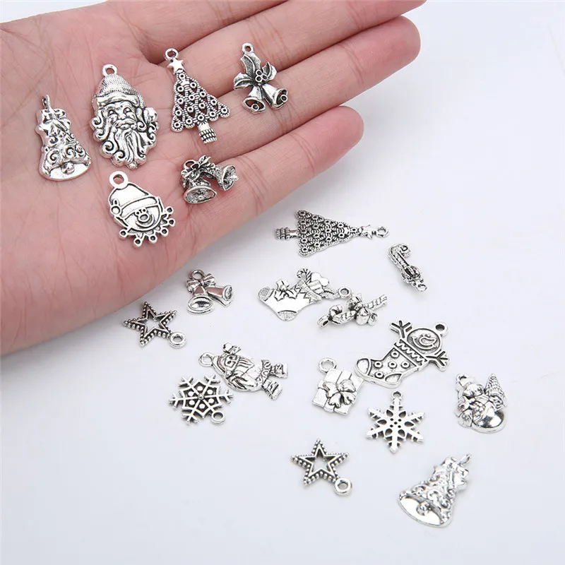 20pcs Random Christmas Charms Lot Bulk For Bracelet Antique Silver Color Metal Halloween Charm Pendants Craft Diy Jewelry Making