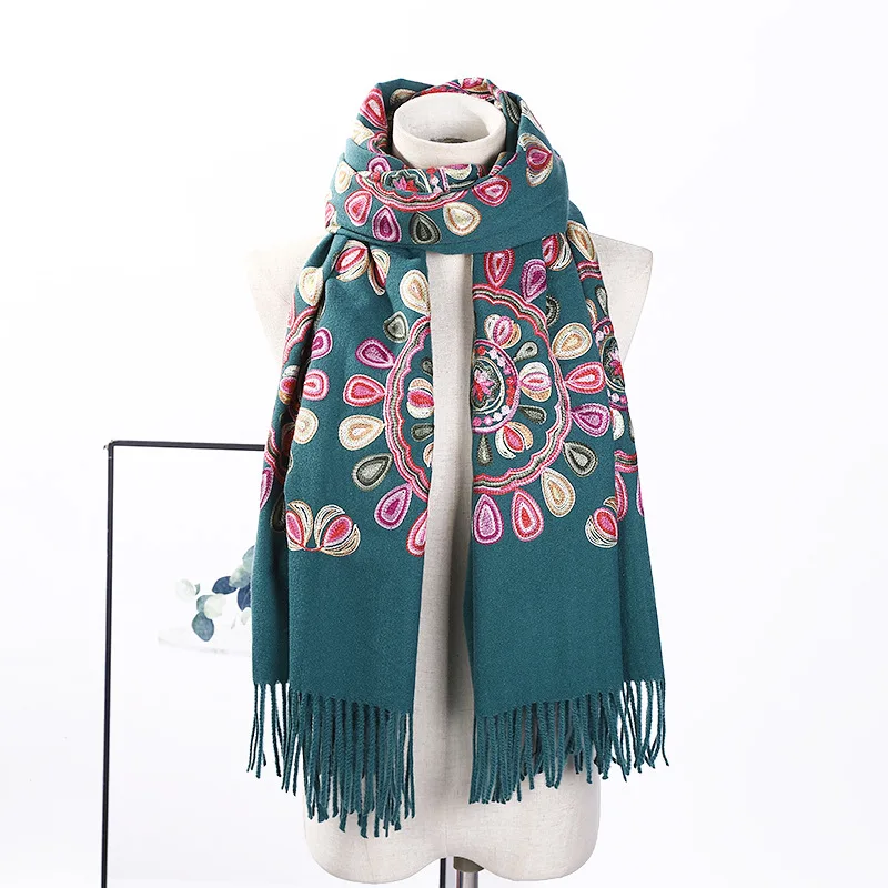 Imitation Cashmere Embroidery Shawls For Women Large Size Pashmina Warm Cape Scarf Autumn Spring Winter Scarves Bufanda