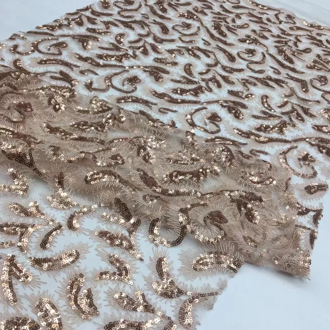 New Arrivals 3cm Sequin With Composite Line On Mesh Embroidery Couture Fabric French Nigerian Lace Fabrics For Sewing