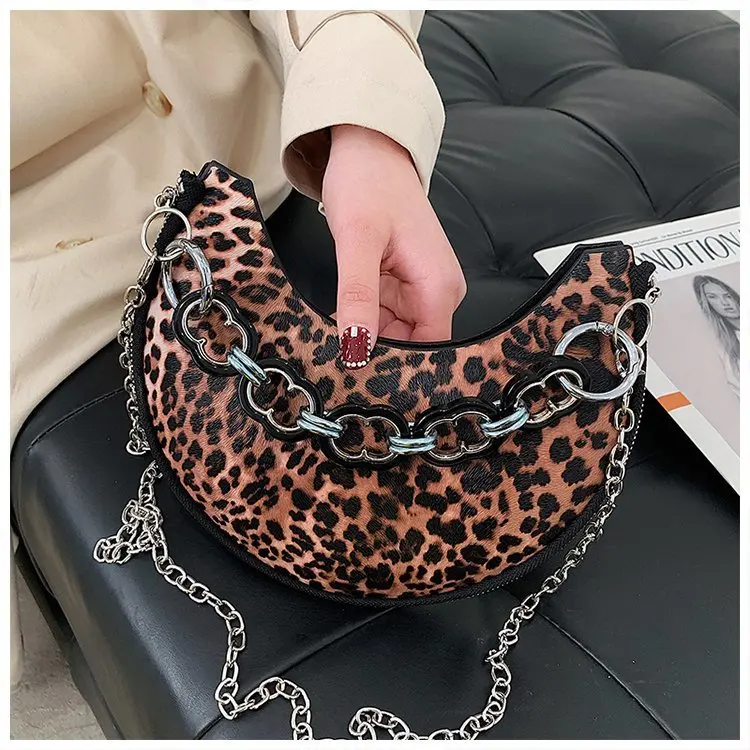 New Creative Women\'s Leopard Chest Bag Shoulder Bag Handbag Purse Women Half Moon Serpentine Zebra Pattern Underarm Bag