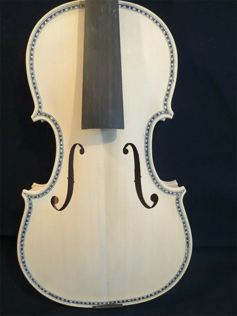 كمان غير مكتمل 4/4 خشب متين كمان جميل، غلاف مطعم، ضلع منحوت، رقبة # 13988 #3