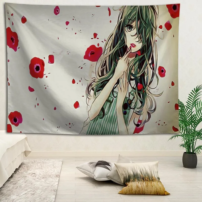 Hot Sale Custom High Quality Anime Girl Wall Hanging HD Landscape 3D Printing Digital Printing Home Decoration Tapestry