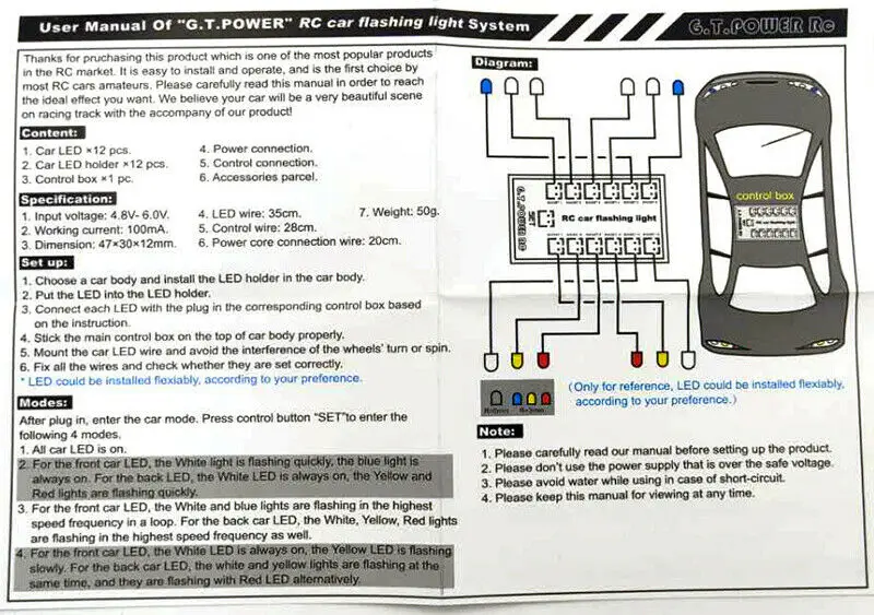 G.T.POWER 12 LED migający system sterowania światłem stroboskopowym nadaje się do 1/10 1/8 TAMIYA Axial SCX10 Traxxas TRX4 RC Crawler Car