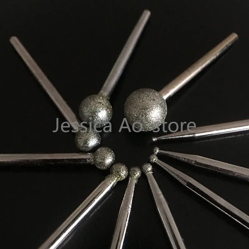 9Pcs 3X10Mm Bóng Hình Kim Cương Đầu Mài Bóng Kim Cương CBN Dụng Cụ Làm Mòn Máy Đánh Bóng Kim Loại Máy Mài Điện ngọc Chạm Khắc