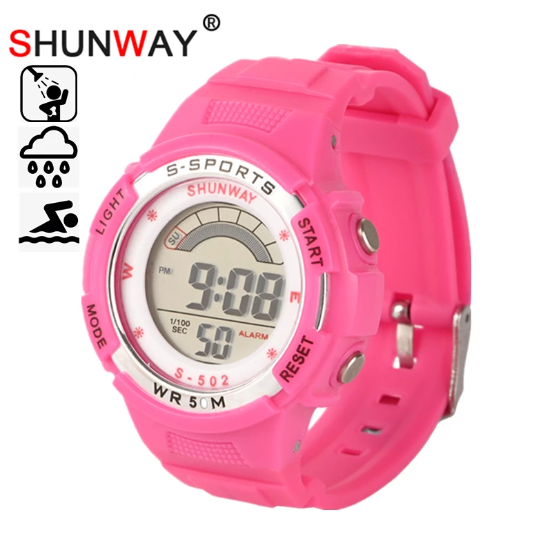 Kids Swimming Watch LED Electronic Digital 5Bar Waterproof Sports Watches for 3~12 Years Old Cute Lovely Baby Clock Gift S502