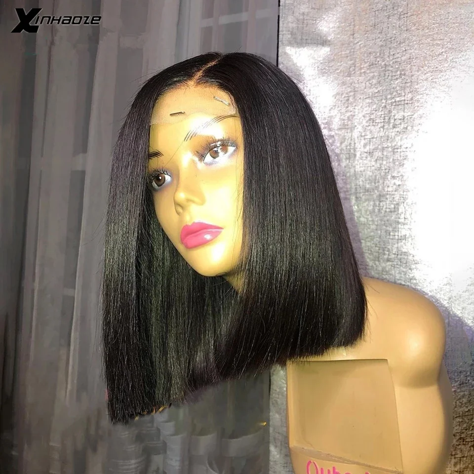 

Xinhaoze Short Bob 4x4 Silk Base Scalp Top Lace Front Wig Left Part Short Bob Silk Top Wigs Remy Brazilian Hair 13x6 Lace Wigs