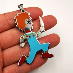 Mens Large ICP Juggalo Chucky Charm Hatchetman Necklace Juggalo Pendant Stainless steel Link Chain 4MM 24 INCH