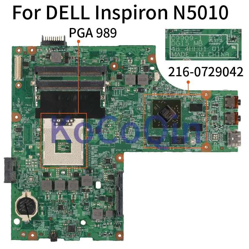 

Laptop Motherboard For DELL Inspiron 15R N5010 Notebook Mainboard CN-0K2WFF 0K2WFF 09909-1 HM57 216-0729042 DDR3