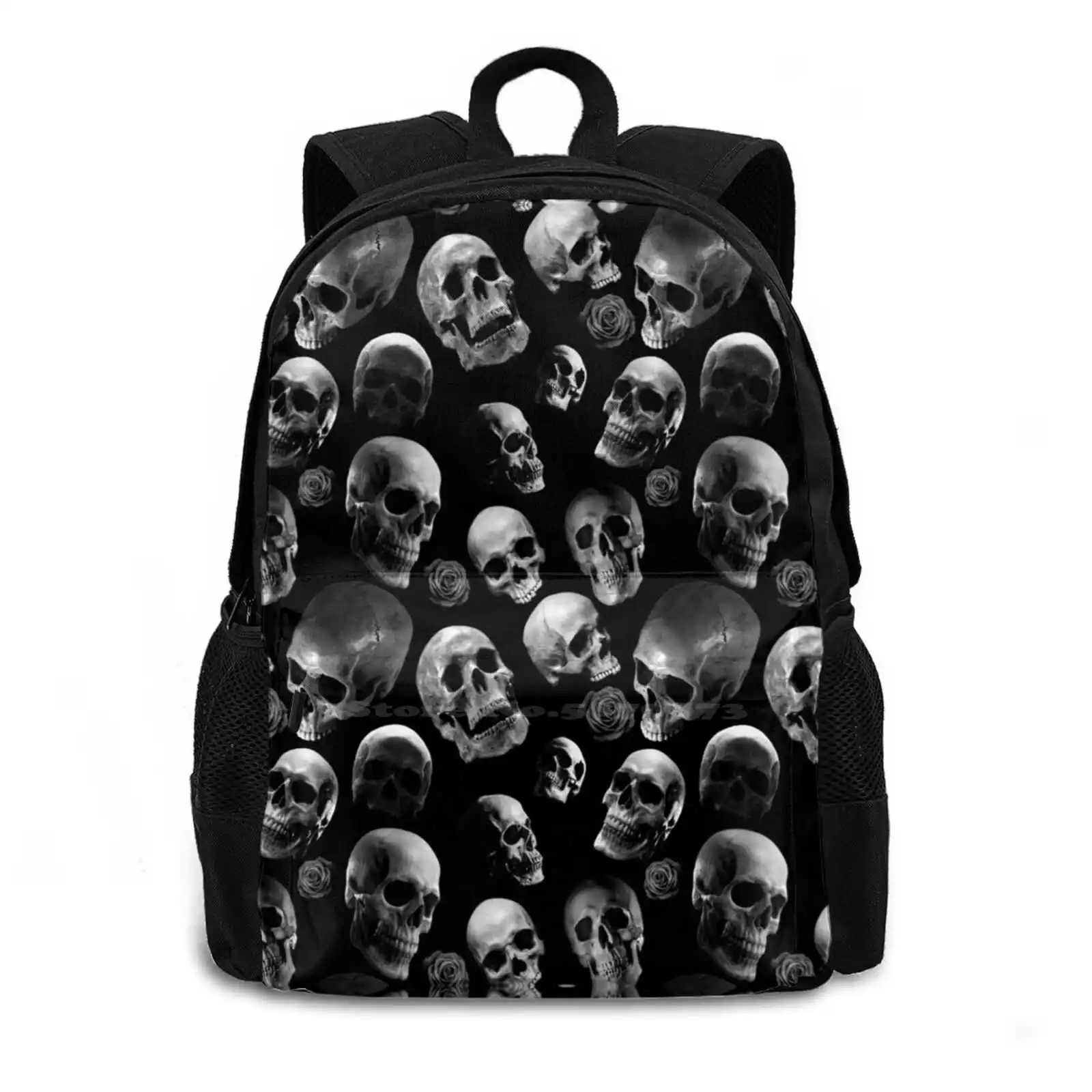 Skulls & Rose Pattern Graphics Pattern Design Bagpack School Bags Skulls Pattern Allover Roses