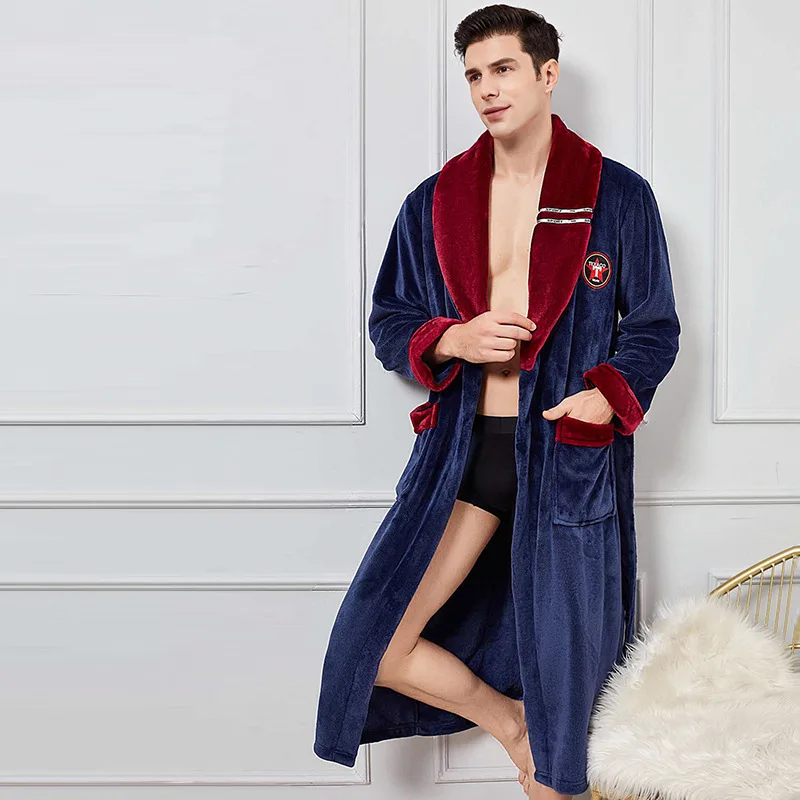 

4XL мужской халат, осенне-зимний новый поступленный халат, одежда для сна, фланелевая ночная рубашка, мужское кимоно из кораллового флиса, свободная домашняя одежда