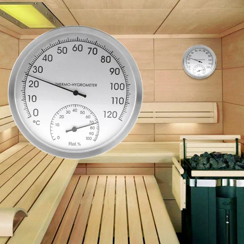 127Mm 5 "Thermometer Hygrometer Muur Gehangen Rvs Indoor Outdoor Sauna Temperatuur Vochtigheid Tester Monitor