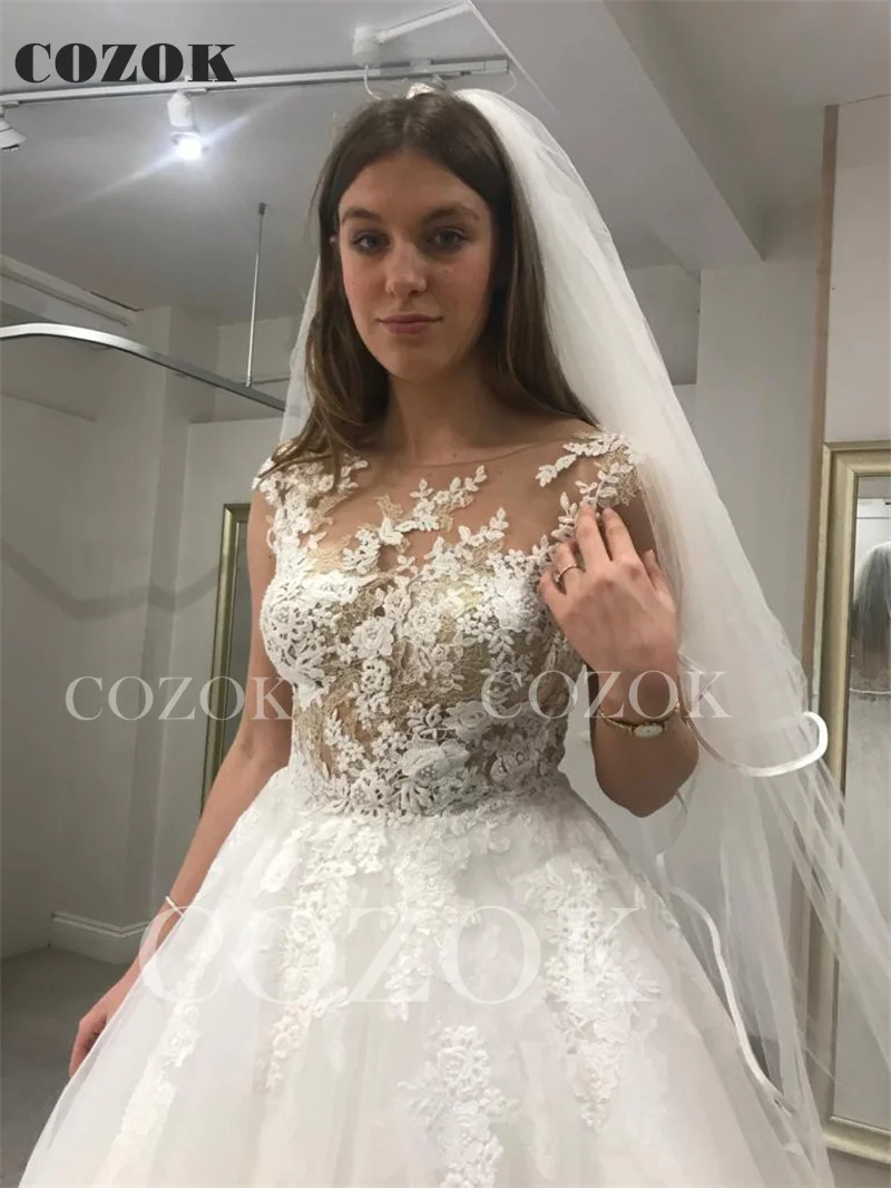 Linha a até o chão tule flores de renda longo formal elegante vestidos de casamento moda vestidos de noiva cz03