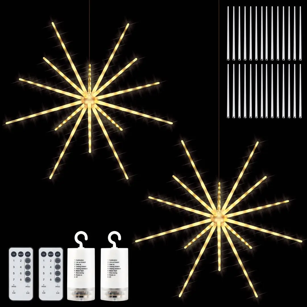 NEW LED String Lights Hanging Starburst Lamp DIY Firework Fairy Lights Christmas Garland Festival Decor Remote Twinkle Lights