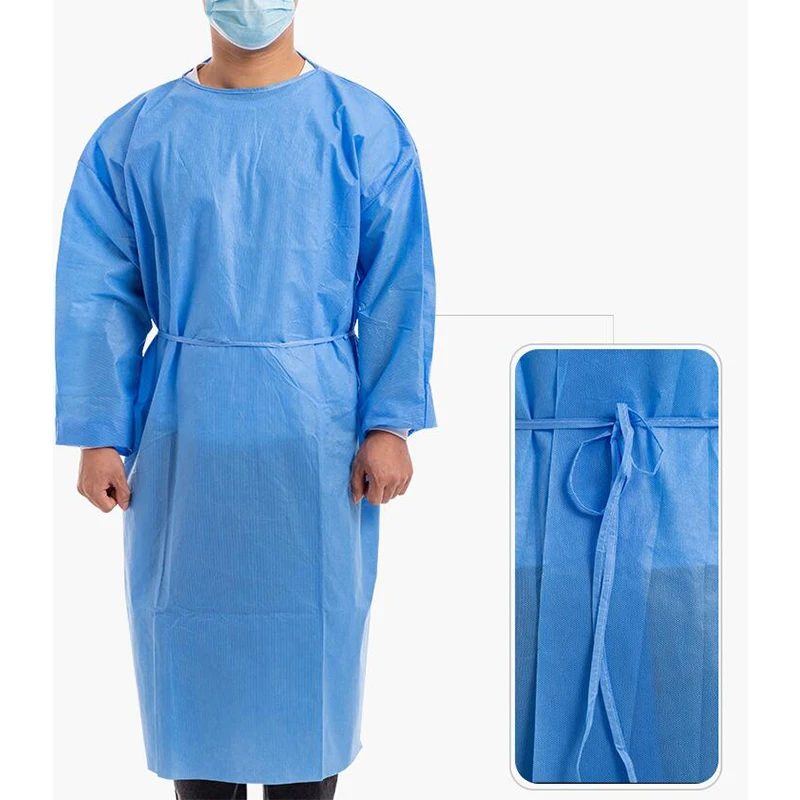 Disposable Non-Woven Protective hazardous Clothes Blue Thick  Work Isolation Clothing Gown Dental Anti-oil Stain Nursing Gown