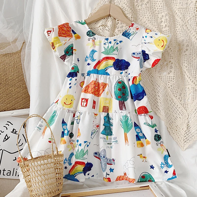 2023 New Summer Girls' Dress Strap Hollow Embroidery Casual Sleeveless Party Princess Dress Children'S Baby Kids Girls Clothing image 4