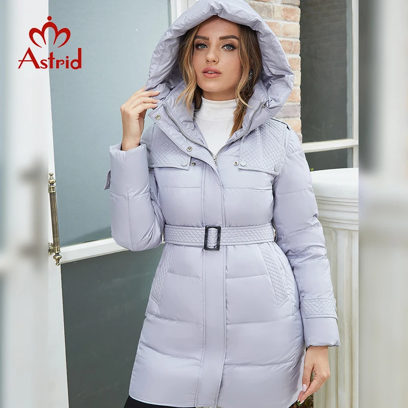 Astrid 2022 Women\'s Winter Jacket Female Oversize Hooded Parkas long Coat Belt Cotton Women Jackets Padded clothing Warm Outwear