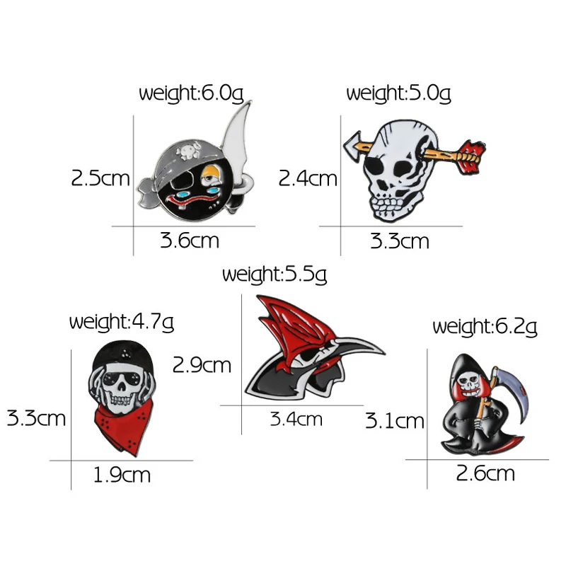 Funny Punk Skeleton Enamel Pin Pirate Sickle Red Scarf Skull Ghost Badge Brooch Backpack Clothes Lapel Pin Cool Fashion Jewelry
