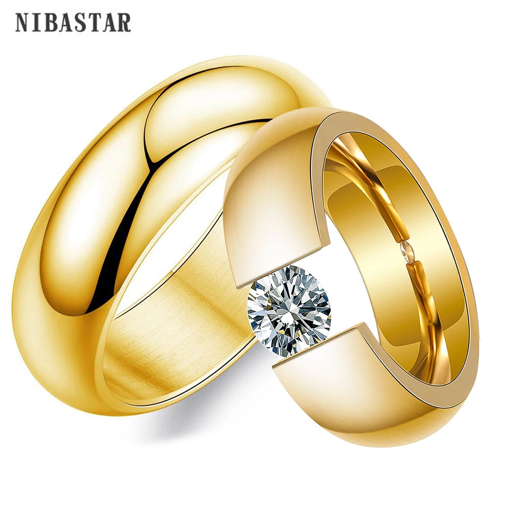 Custom Unique Gold Color Ring For Couple Smooth Stainless Steel Rings For Christmas Gift DIY Engraving Promise Men Women Jewelry