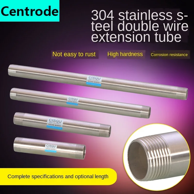 Tubo de extensão de aço inoxidável 304, 1/2in, 3/4 em 1, alongamento, fio externo duplo, sem costura, acessórios para tubulação de água dn15