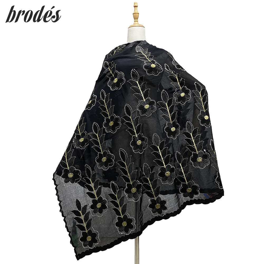 African Woman Casual Pashmina Shawl Islamic Cotton Scarf Muslim Style Embroider Fabric Turban for Hijabs Wholesale Hijabs BX-058