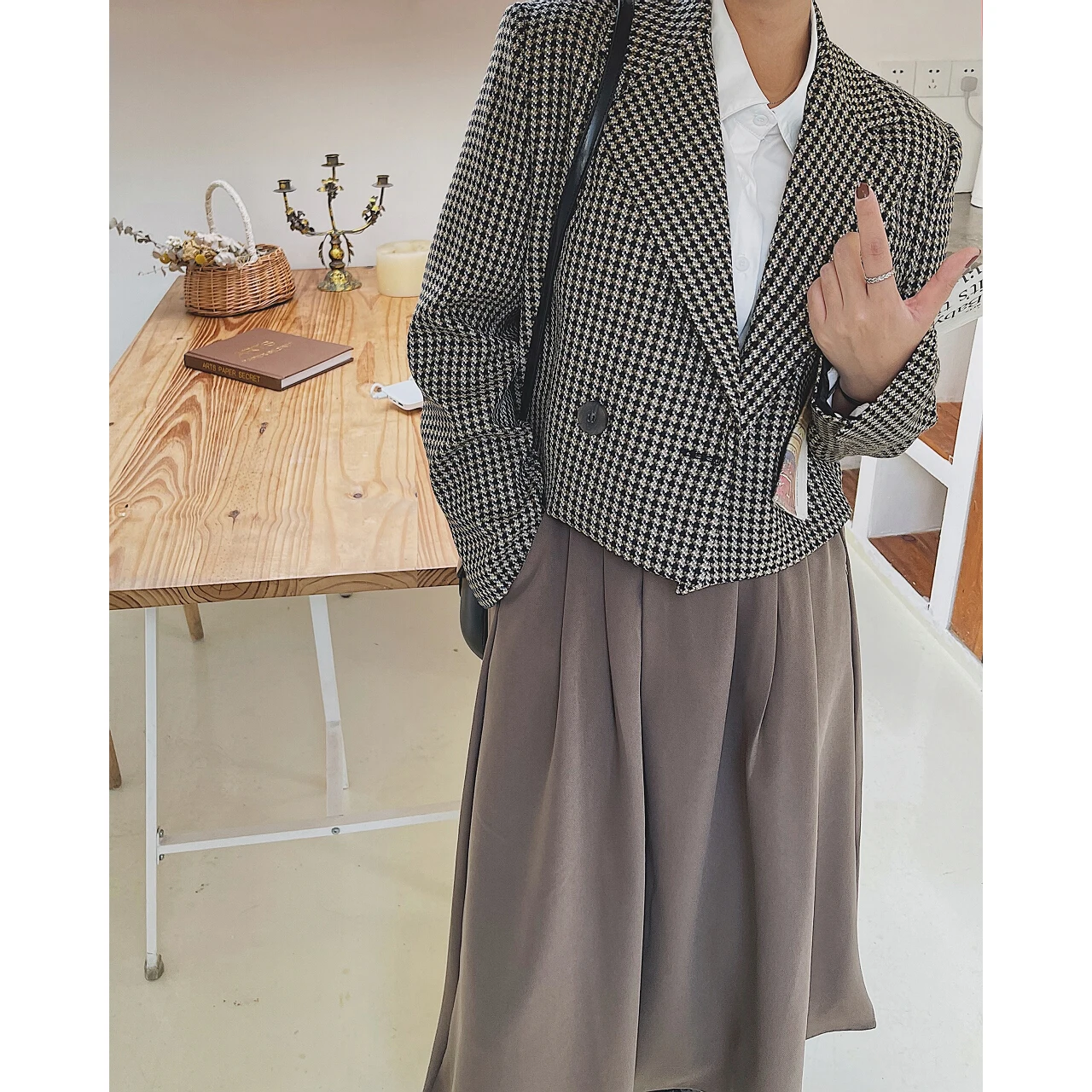 2021 Women's Autumn Plaid Tweed Short Jacket New Woman Coat Clothes Blazer Gothic Y2K Cardigan Outwear Custom Elegant Office Oem