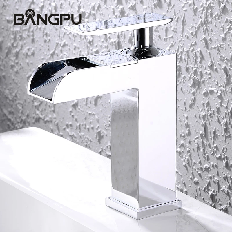 BANGPU Deck Mounted Basin Faucet Wallfall Sink Faucet 1 Hole Faucet Bathroom Single Handle Basin Tap in Polished Chrome Finish