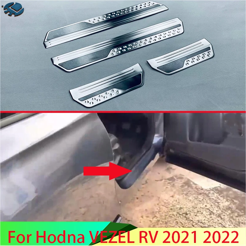 For Hodna VEZEL HR-V 2021 2022 Car Accessories Stainless Steel Ouside Door Sill Panel Scuff Plate Kick Step Trim Cover Protector