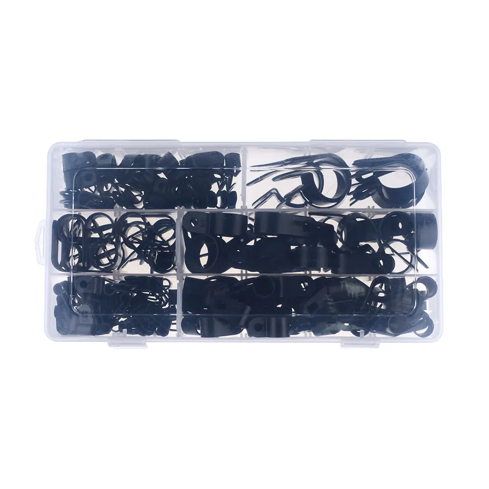 200PCS/Box R-Type Nylon Cable Clamp Plastic P Clips Fasteners Cable Mounting Fix Hardware Durable Hardware Tools