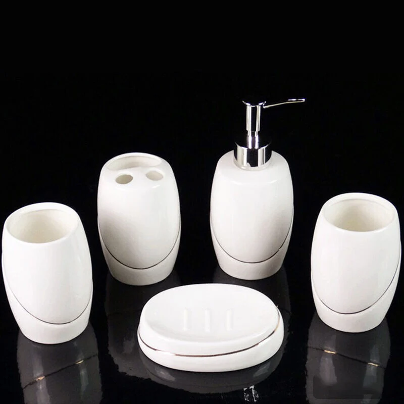 5 pcs Bathroom Set Toilet Products Personal Bath Decoration Accessories Tile Tray Ceramic Soap dispenser Holder toothbrush Dent